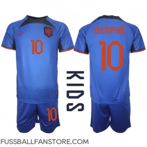 Niederlande Memphis Depay #10 Replik Auswärtstrikot Kinder WM 2022 Kurzarm (+ Kurze Hosen)